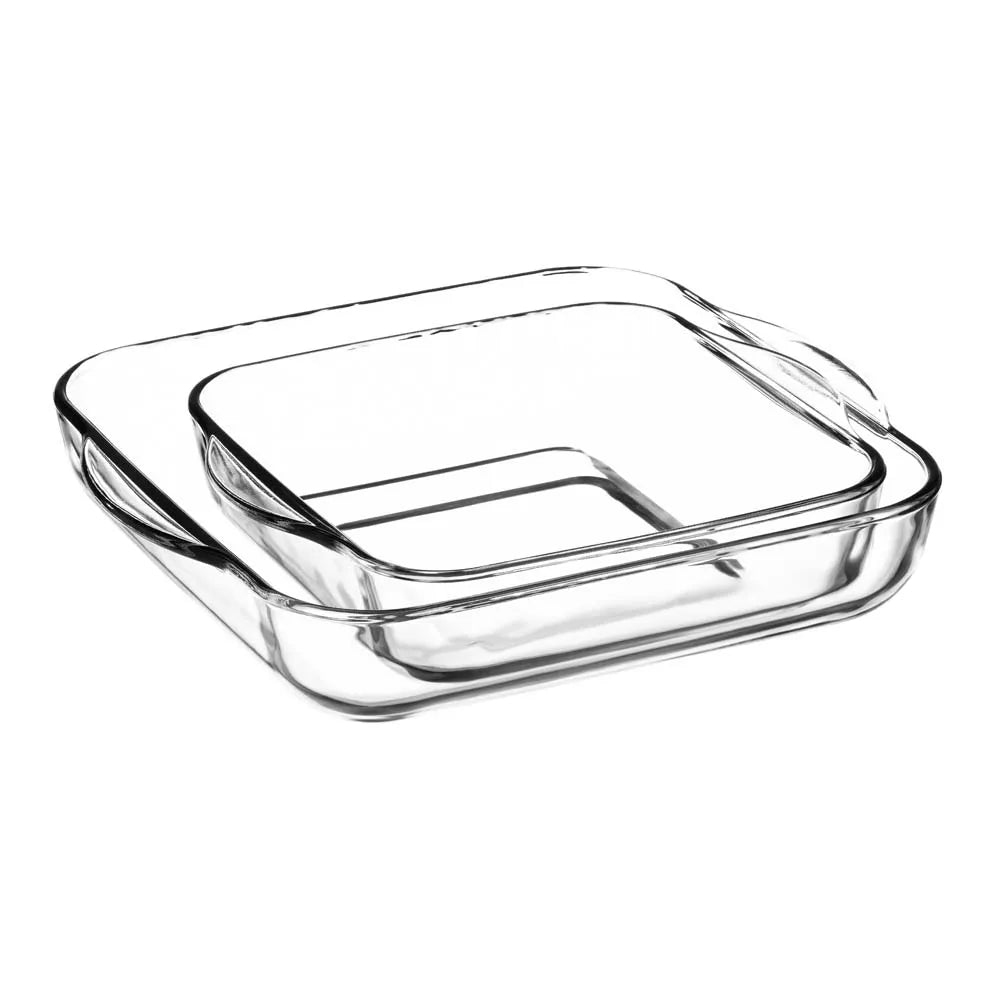 Pasabahce Borcam Set of 2pcs Square Tray (1040cc + 1950cc) Clear - Premium Trays from Pasabahce Essentials - Just $60!