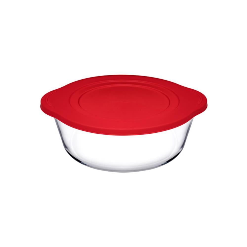 Pasabahce Borcam Round Tray with Plastic Cover 1450cc Clear - Premium Bakeware from Pasabahce Essentials - Just $40!