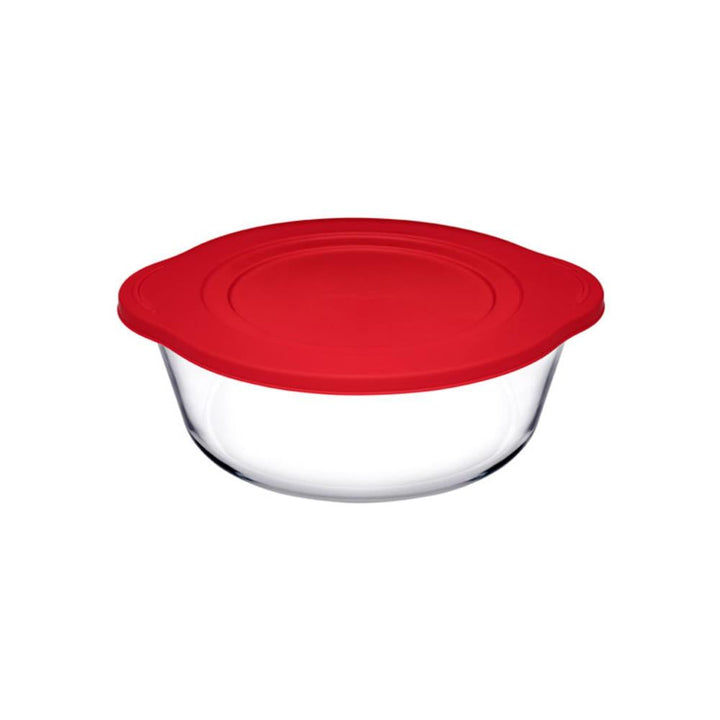 Pasabahce Borcam Round Tray with Plastic Cover 1450cc Clear - Premium Bakeware from Pasabahce Essentials - Just $40!