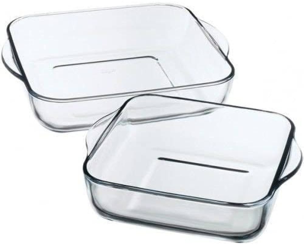 Pasabahce Borcam Set of 2pcs Square Tray (1950cc + 3200cc) Clear - Premium Cake tray from Pasabahce Essentials - Just $75!