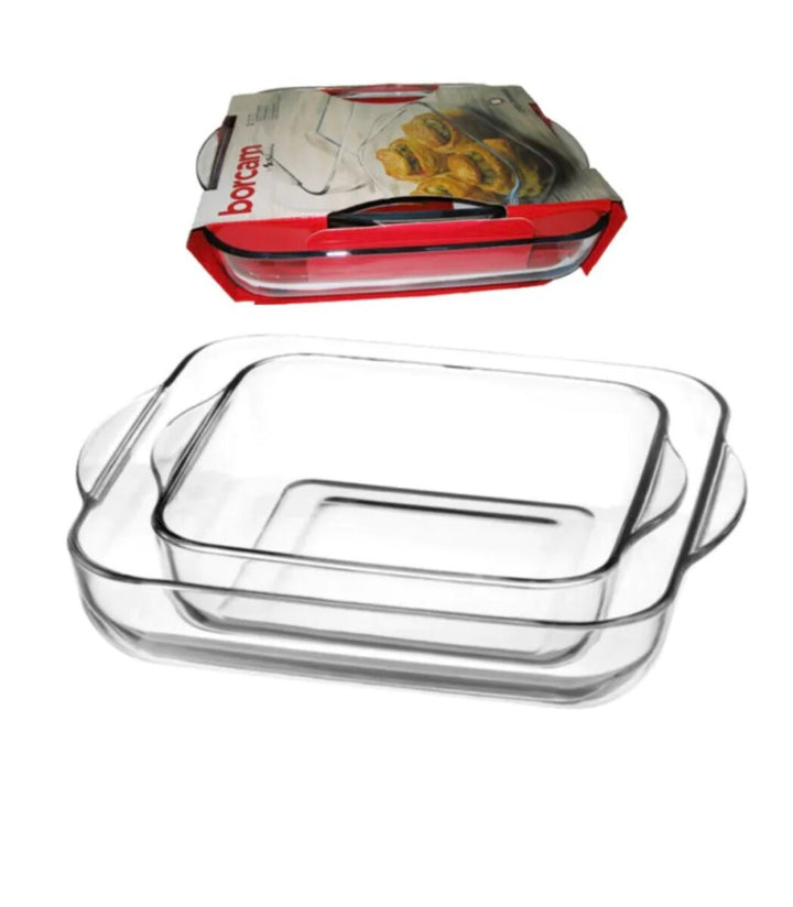 Pasabahce Borcam Set of 2pcs Square Tray (1950cc + 3200cc) Clear - Premium Cake tray from Pasabahce Essentials - Just $75!