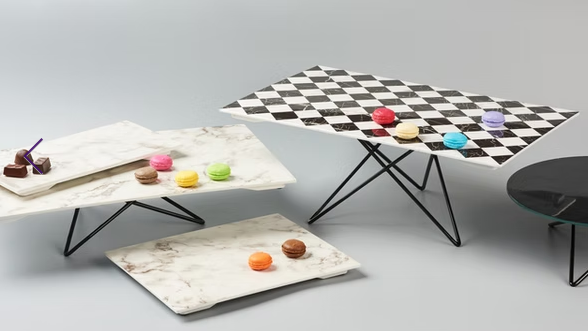 Efay Melamine Marble Carrara Footed Platter 1/2 Ivory - Premium Platter from Efay - Just $80!