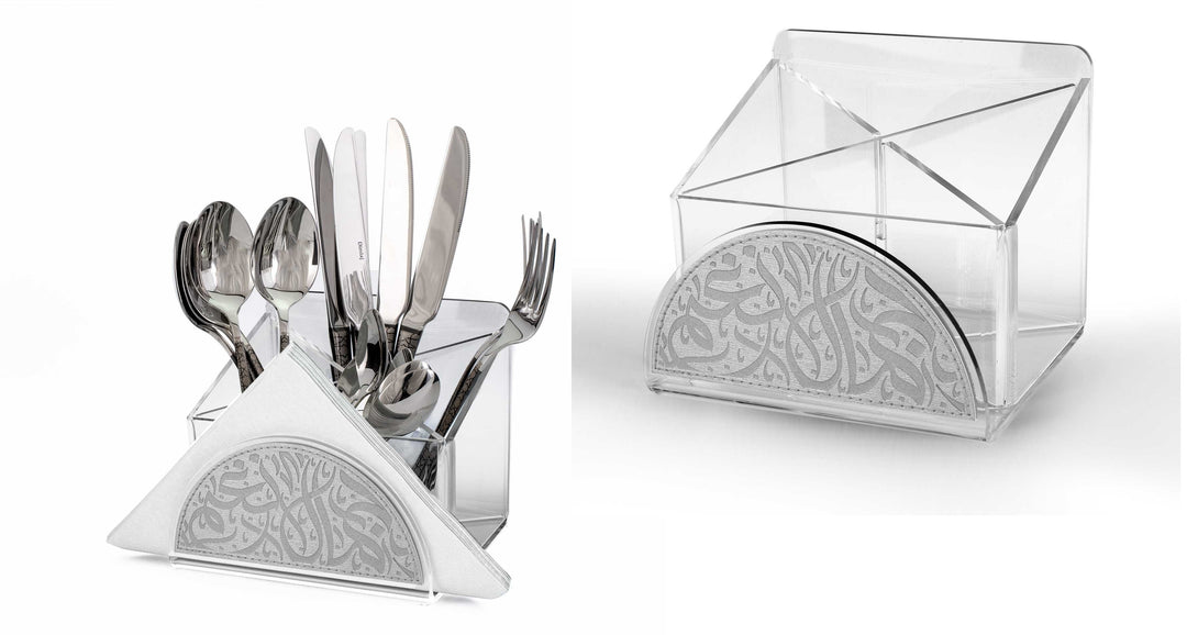 Dimlaj Nagham Acrylic Cutlery Box with Napkin Holder Silver - Premium  from Nagham By Dimlaj - Just $250!