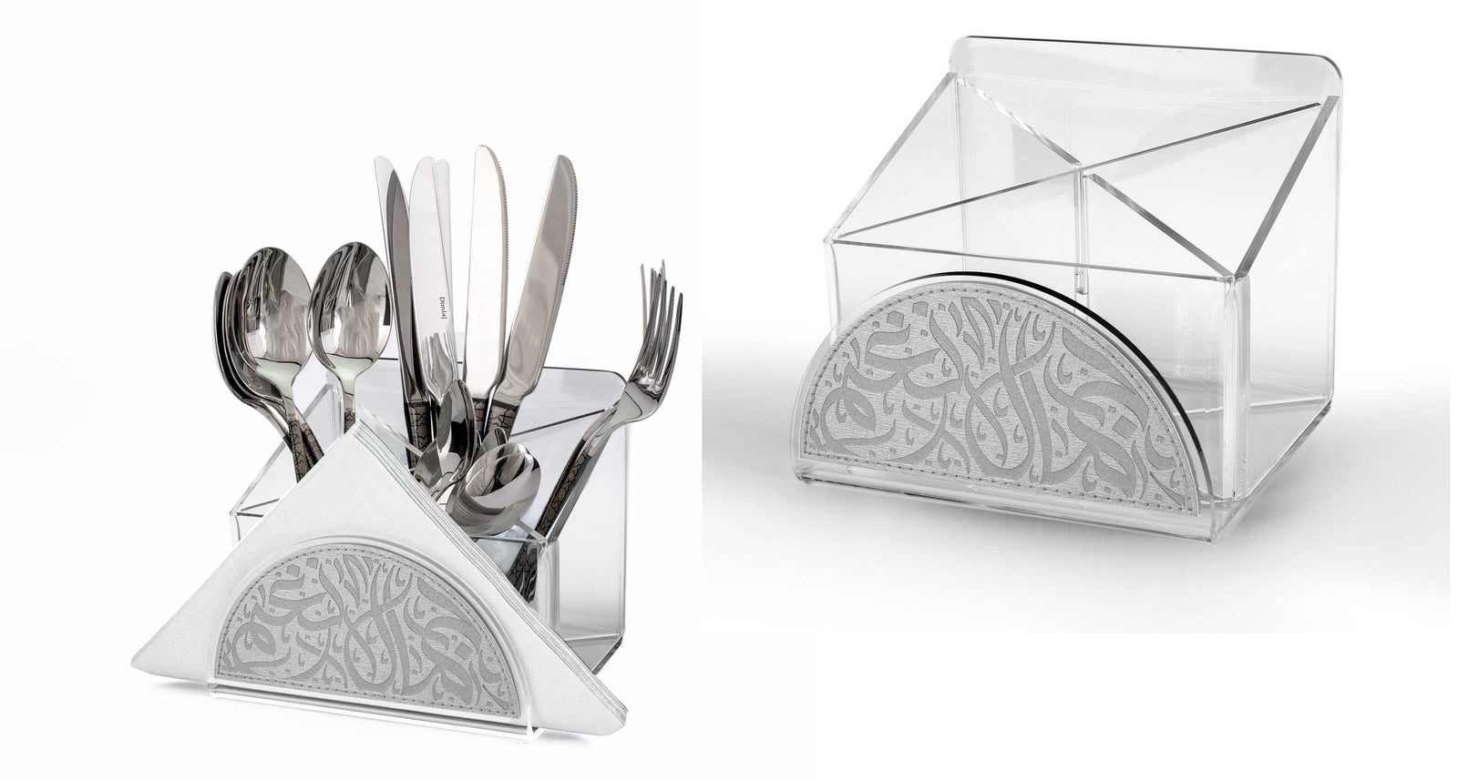 Dimlaj Nagham Acrylic Cutlery Box with Napkin Holder Silver - Premium  from Nagham By Dimlaj - Just $250!