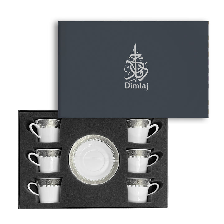 Dimlaj Cordoba Set of 6pcs Porcelain Tea Cups and Saucers Platinum - Premium  from Cordoba By Dimlaj - Just $450!