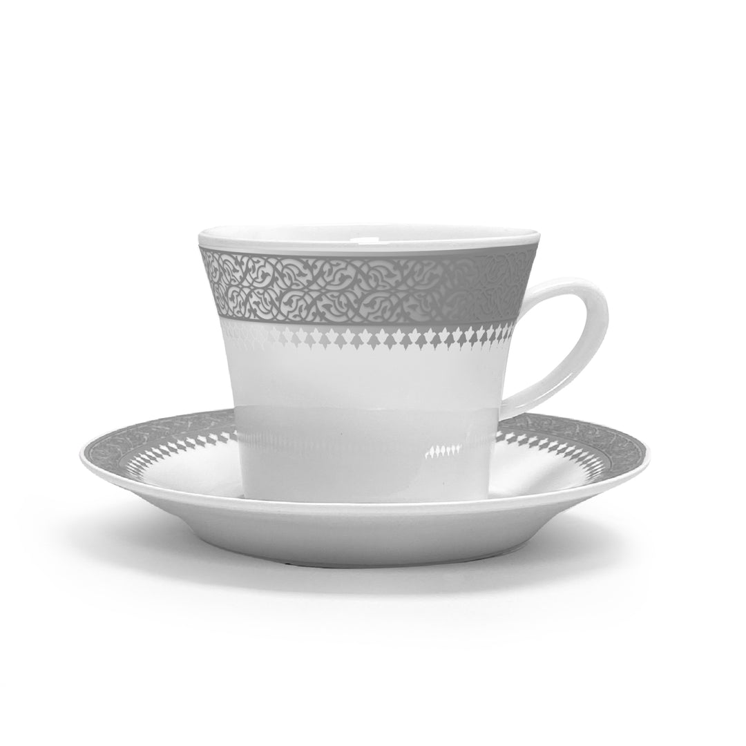Dimlaj Cordoba Set of 6pcs Porcelain Tea Cups and Saucers Platinum - Premium  from Cordoba By Dimlaj - Just $450!