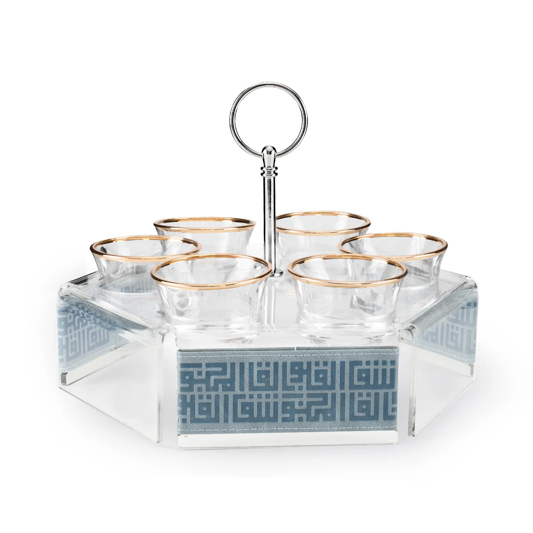 Dimlaj Shafa Set of 7pcs Hexa Coffee and Cawa Cups Stand with Handle Stone Blue - Premium  from Shafa By Dimlaj - Just $490!