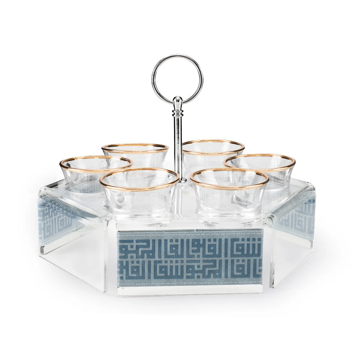 Dimlaj Shafa Set of 7pcs Hexa Coffee and Cawa Cups Stand with Handle Stone Blue - Premium  from Shafa By Dimlaj - Just $490!