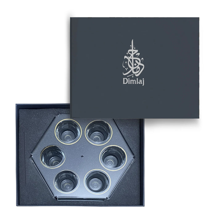 Dimlaj Shafa Set of 7pcs Hexa Coffee and Cawa Cups Stand with Handle Stone Blue - Premium  from Shafa By Dimlaj - Just $490!