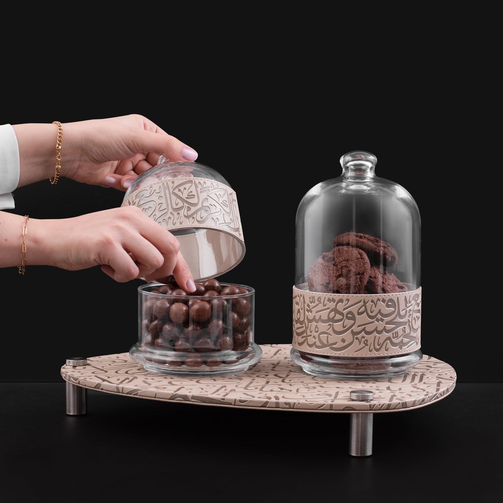 Dimlaj Kareem Set of 3 Pcs Serving Bowls With Stand (Beige) - Premium Serving Bowls from Kareem By Dimlaj - Just $375!