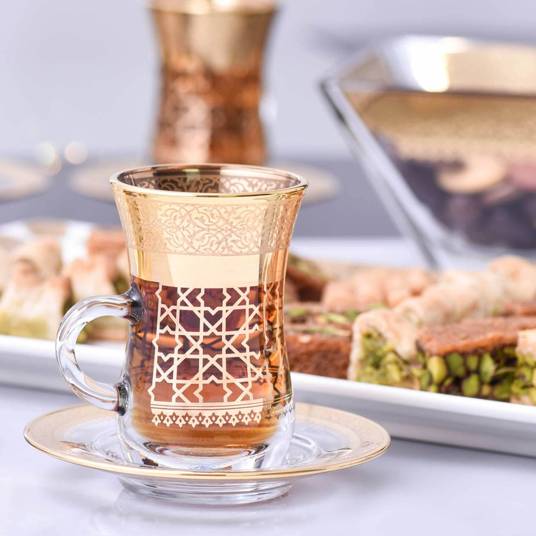 Dimlaj Cordoba Set of 6 Pcs Tea Istikanas and Saucers (Gold) - Premium Tea Istikans With Handle from Cordoba By Dimlaj - Just $390!