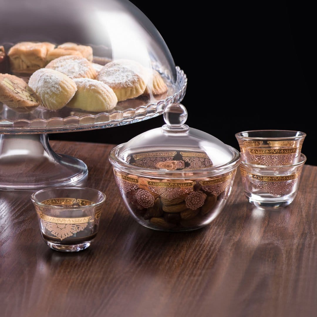 Dimlaj Selena Set of 14 Pcs Cawa Cups and Serving Bowl (Gold & Pink) - Premium Cawa Cups from Selena By Dimlaj - Just $168!