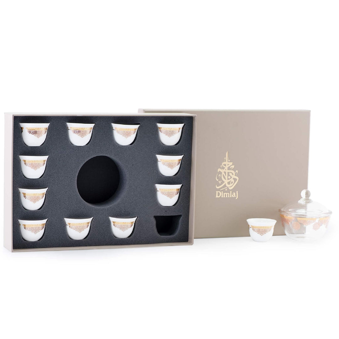 Dimlaj Selena Set of 14 Pcs Cawa Cups and Serving Bowl (Gold & Pink) - Premium Cawa Cups from Selena By Dimlaj - Just $148!