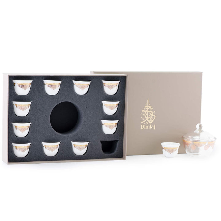 Dimlaj Selena Set of 14 Pcs Cawa Cups and Serving Bowl (Gold & Pink) - Premium Cawa Cups from Selena By Dimlaj - Just $148!