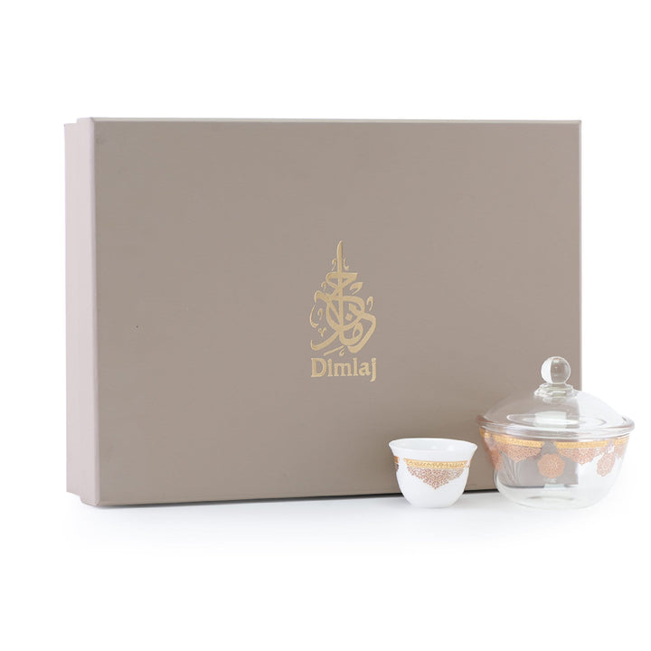 Dimlaj Selena Set of 14 Pcs Cawa Cups and Serving Bowl (Gold & Pink) - Premium Cawa Cups from Selena By Dimlaj - Just $148!