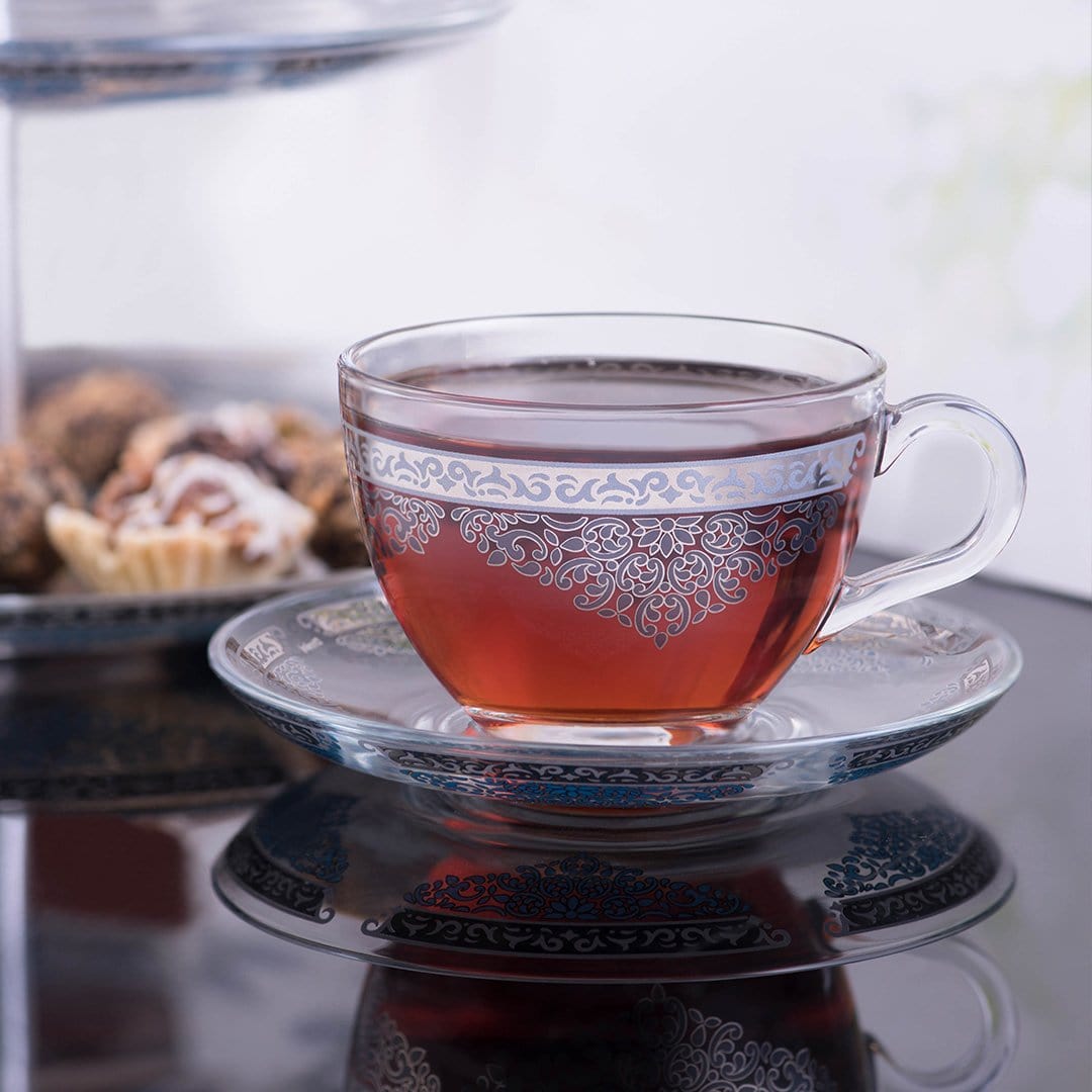 Dimlaj Selena Set of 6 Pcs Tea Cups and Saucers (Platinum & Blue) - Premium Tea Cups from Selena By Dimlaj - Just $108!