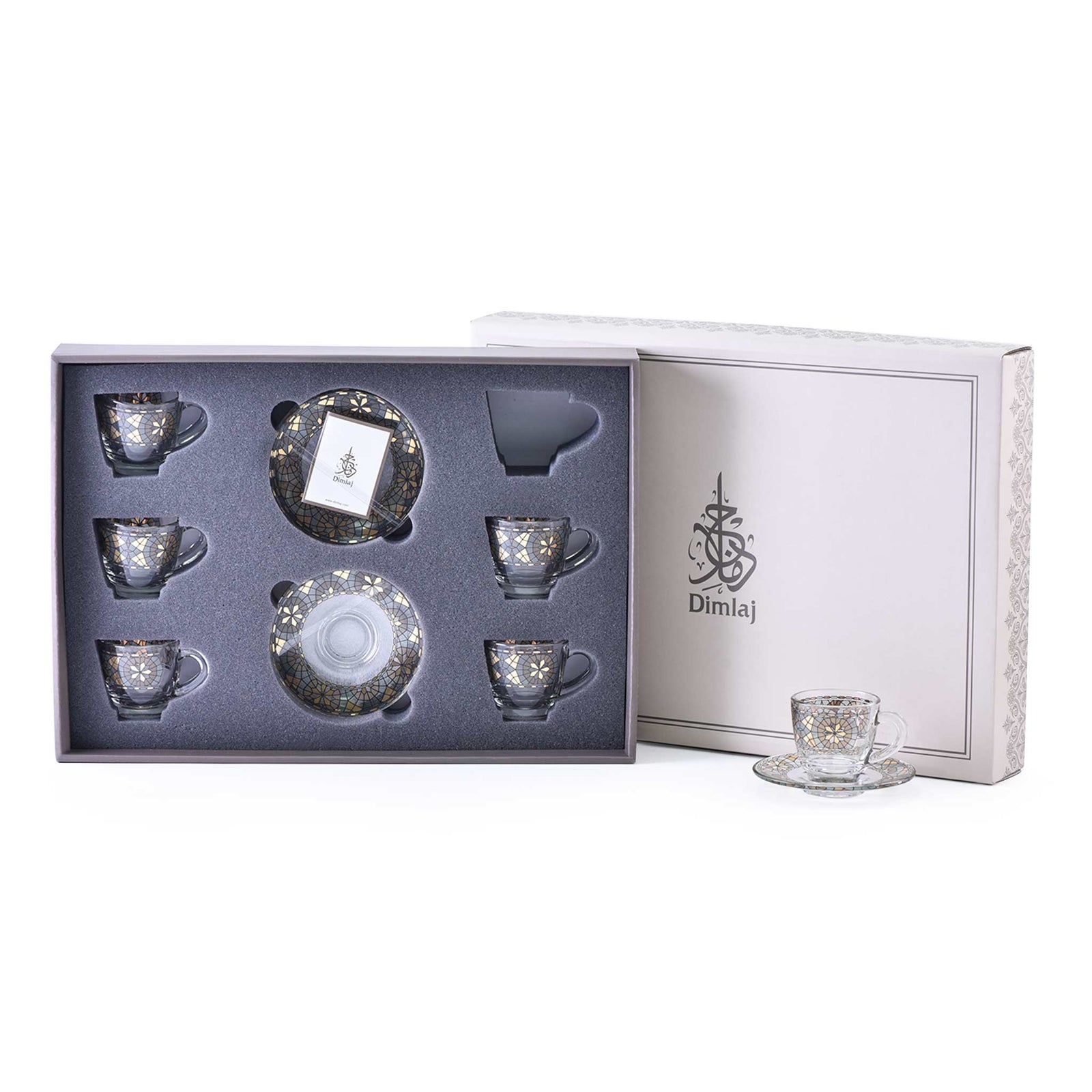 Dimlaj Montage Set of 6 Pcs Coffee Cups and Saucers (Gold & Green) - Premium Coffee Sets from Montage By Dimlaj - Just $225!