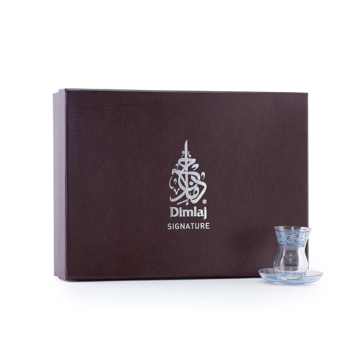 Dimlaj Melange Set of 6 Pcs Istikanas and Saucers (Platinum & Blue) - Premium Tea Istikans Without Handle from Melange By Dimlaj - Just $450!
