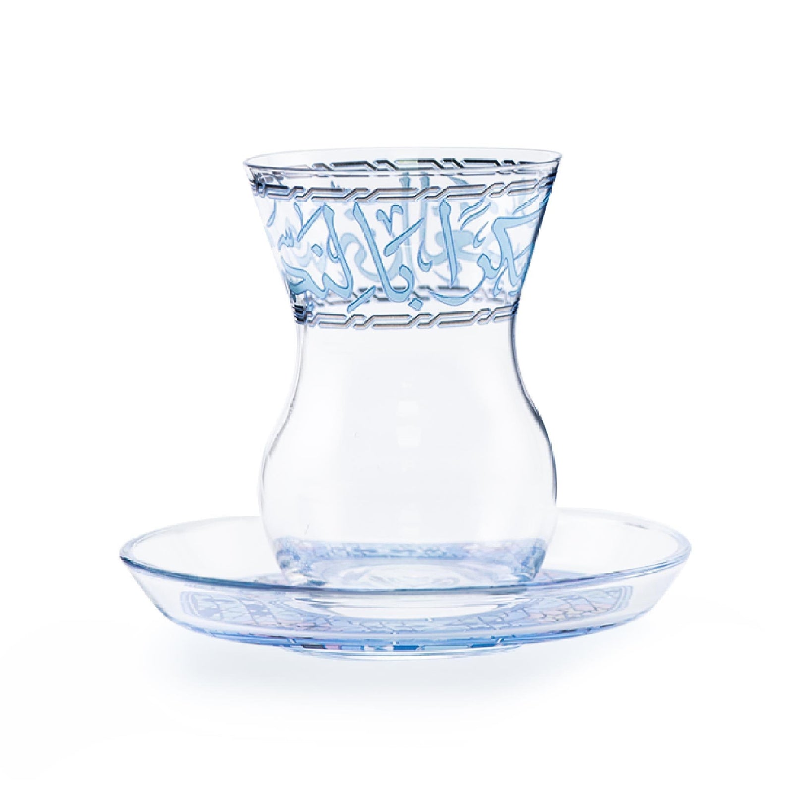 Dimlaj Melange Set of 6 Pcs Istikanas and Saucers (Platinum & Blue) - Premium Tea Istikans Without Handle from Melange By Dimlaj - Just $450!