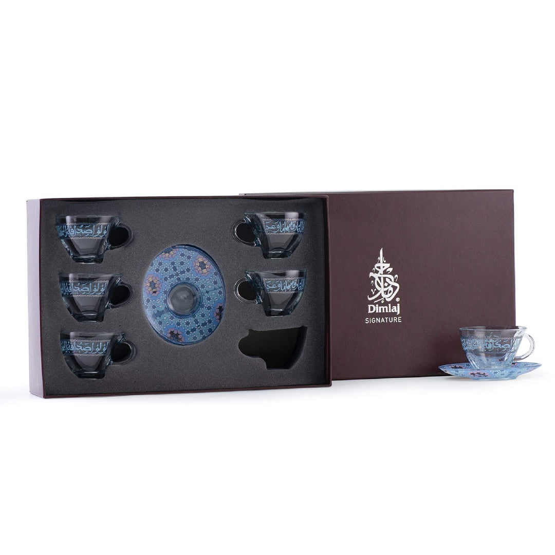 Dimlaj Melange Set of 6 Pcs Tea Cups and Saucers (Platinum & Blue) - Premium Tea Cups from Melange By Dimlaj - Just $370!