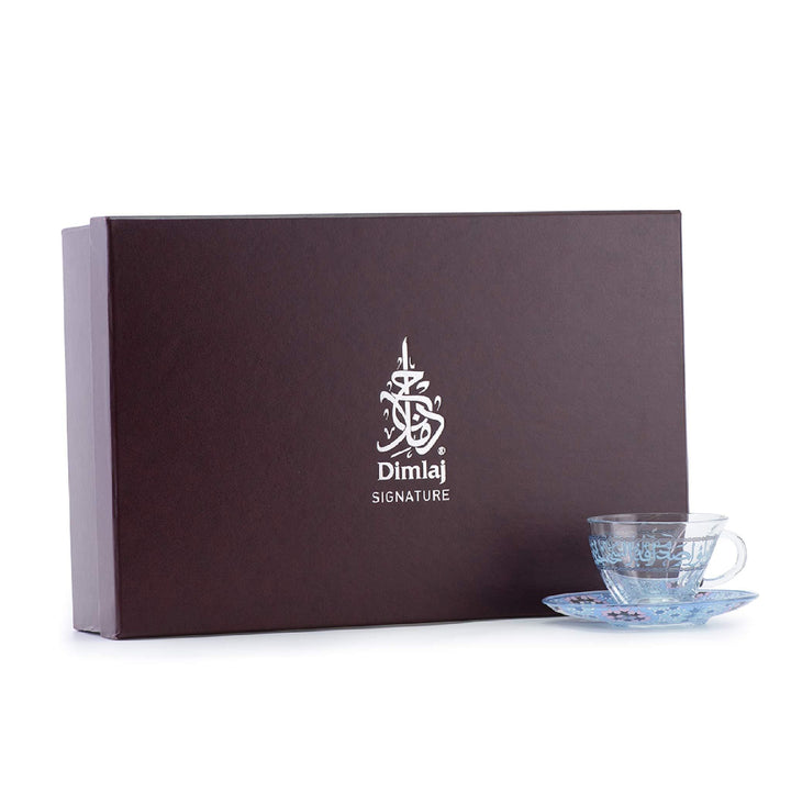 Dimlaj Melange Set of 6 Pcs Tea Cups and Saucers (Platinum & Blue) - Premium Tea Cups from Melange By Dimlaj - Just $370!