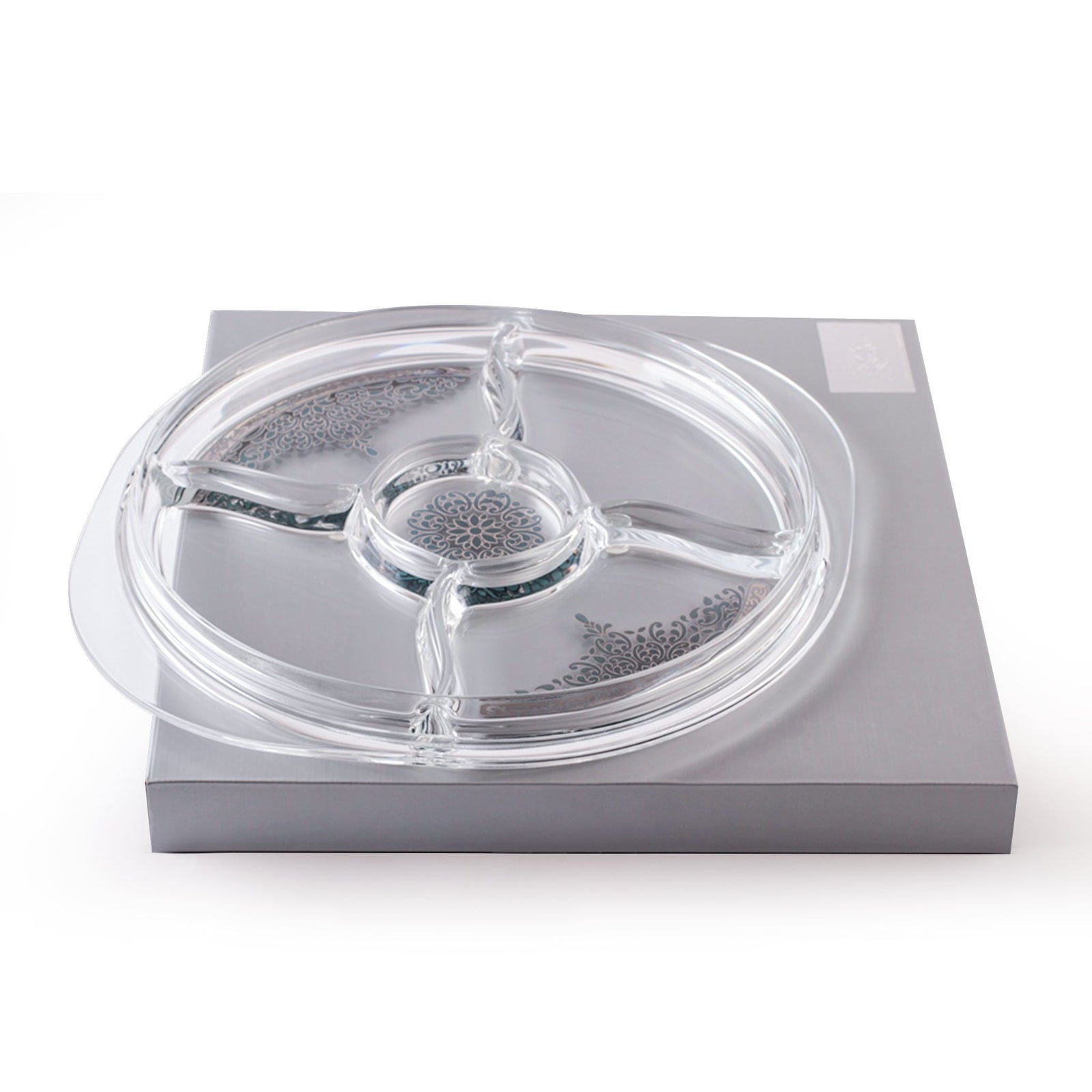 Dimlaj Selena Circular Divider Plate (Platinum & Blue) - Premium Glass Plates from Selena By Dimlaj - Just $48!