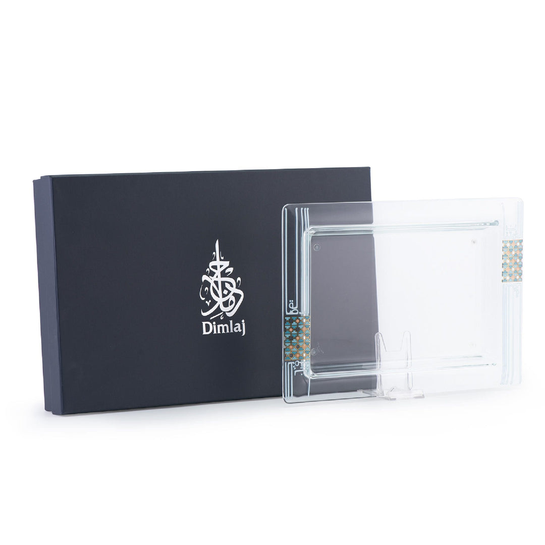 Dimlaj Asala Large Rectangular Serving Plate (Gold & Green) - Premium Glass Plates from Asala By Dimlaj - Just $290!