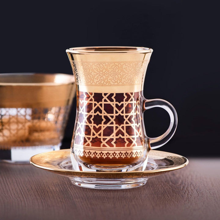 Dimlaj Cordoba Set of 6 Pcs Tea Istikanas and Saucers (Gold) - Premium Tea Istikans With Handle from Cordoba By Dimlaj - Just $390!