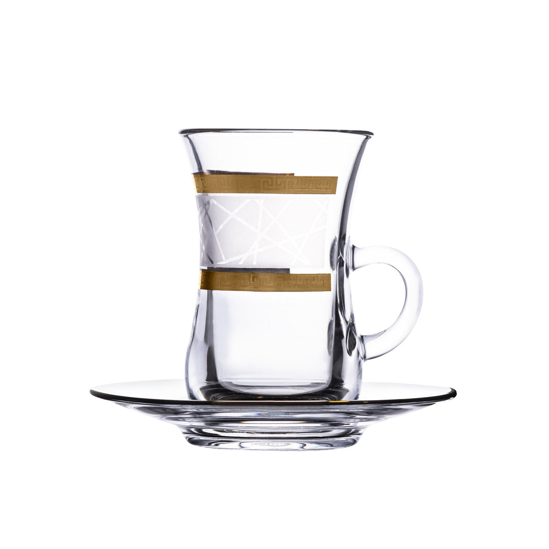Dimlaj Touch Elena Set of 6 Pcs Tea Cups and Saucers (Gold) - Premium Tea Istikans With Handle from Elena By Dimlaj - Just $135!