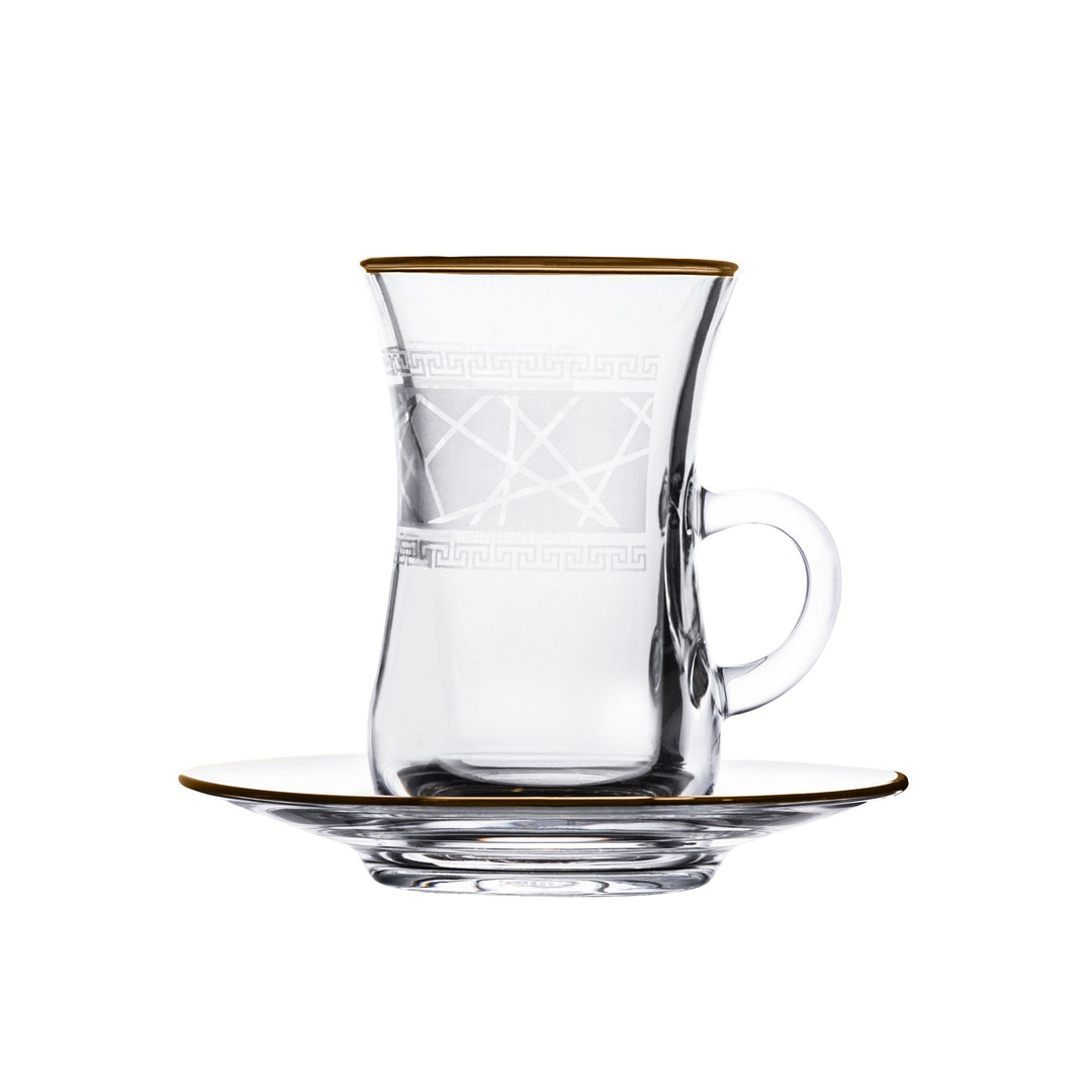 Dimlaj Touch Elena Set of 6 Pcs Tea Cups and Saucers (Gold) - Premium Tea Istikans With Handle from Elena By Dimlaj - Just $135!