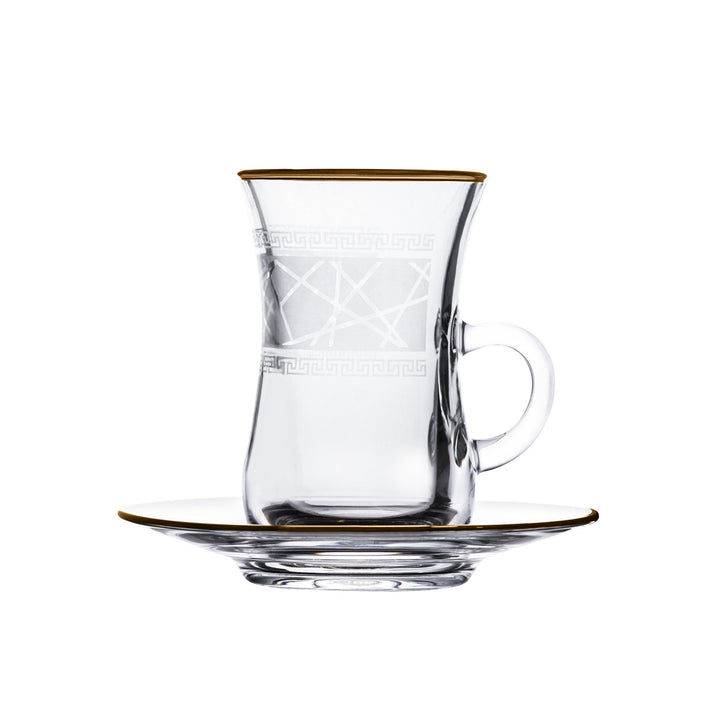 Dimlaj Touch Elena Set of 6 Pcs Tea Cups and Saucers (Gold) - Premium Tea Istikans With Handle from Elena By Dimlaj - Just $135!