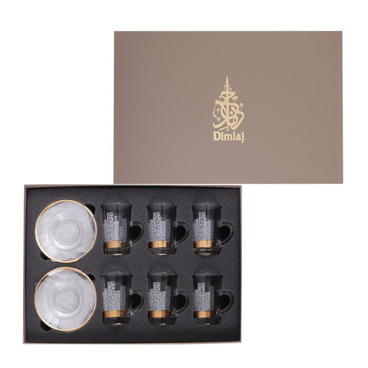 Dimlaj Abraj Set of 6 Pcs Tea Cups and Saucers (Gold) - Premium Tea Istikans With Handle from Abraj By Dimlaj - Just $265!