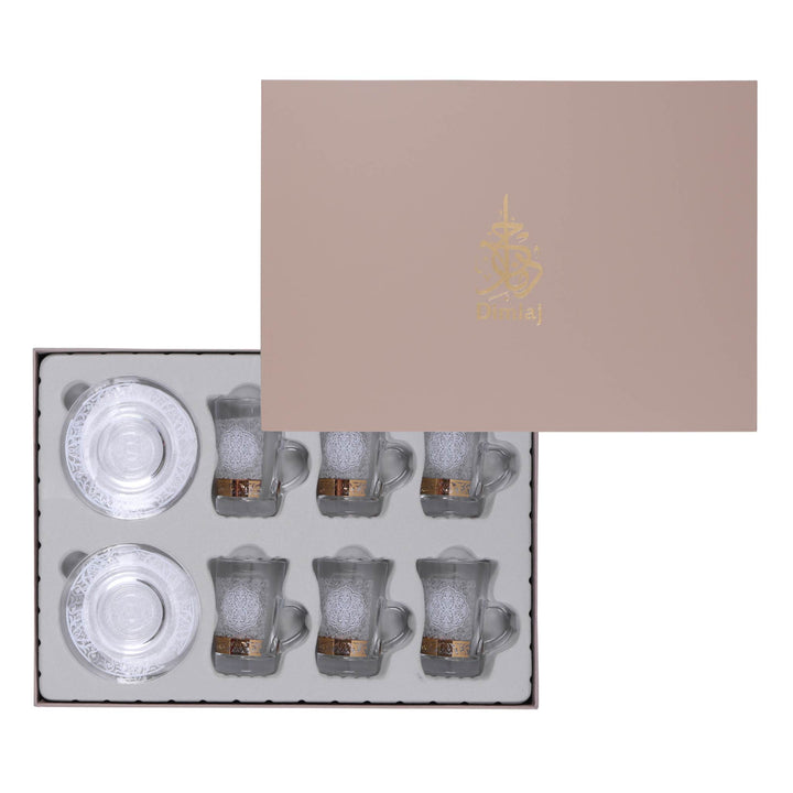 Dimlaj Massar Set of 6 Pcs Tea Cups and Saucers (Gold) - Premium Tea Istikans With Handle from Massar By Dimlaj - Just $210!