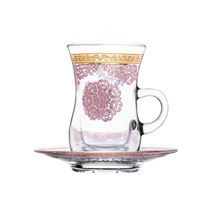 Dimlaj Selena Set of 6 Pcs Tea Cups and Saucers (Gold & Pink) - Premium Tea Istikans With Handle from Selena By Dimlaj - Just $212!