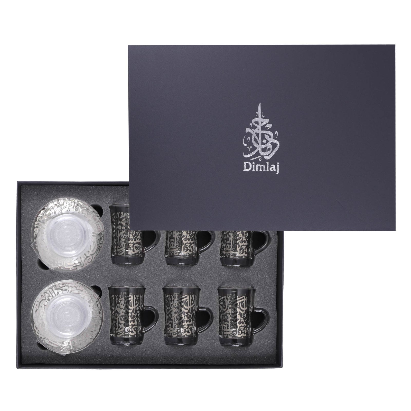 Dimlaj Kareem Set of 6 Pcs Tea Cups and Saucers (Platinum) - Premium Tea Istikans With Handle from Kareem By Dimlaj - Just $315!