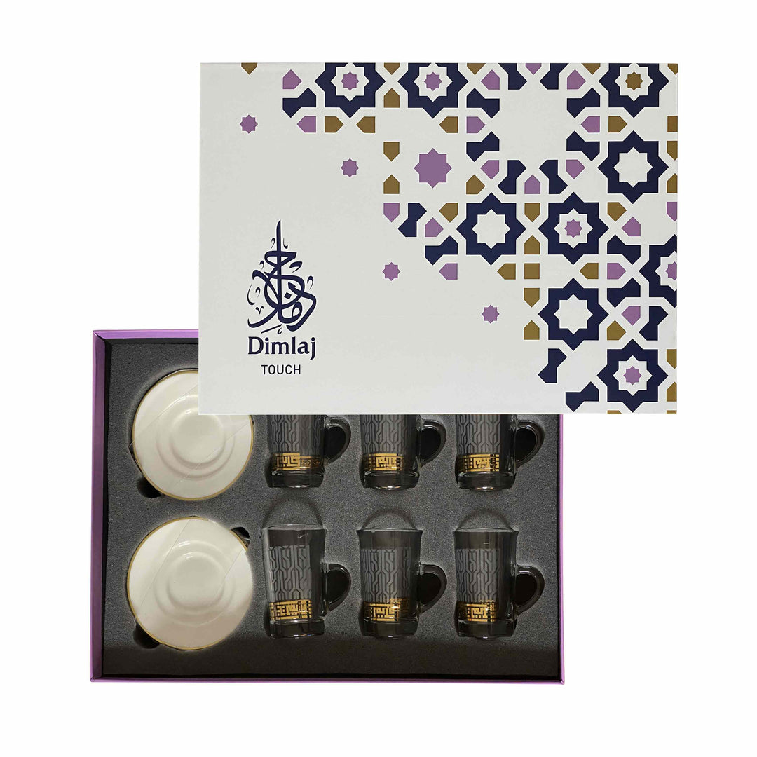 Dimlaj Touch Alexander Set of 6 Pcs Tea Cups and Saucers Gold - Premium Tea Istikans With Handle from Alexander By Dimlaj - Just $135!