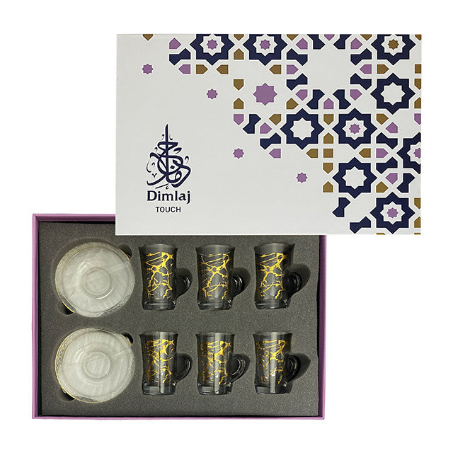 Dimlaj Touch Quartz Set of 6 Pcs Tea Cups and Saucers Gold - Premium Tea Cups from Dimlaj Touch - Just $135!