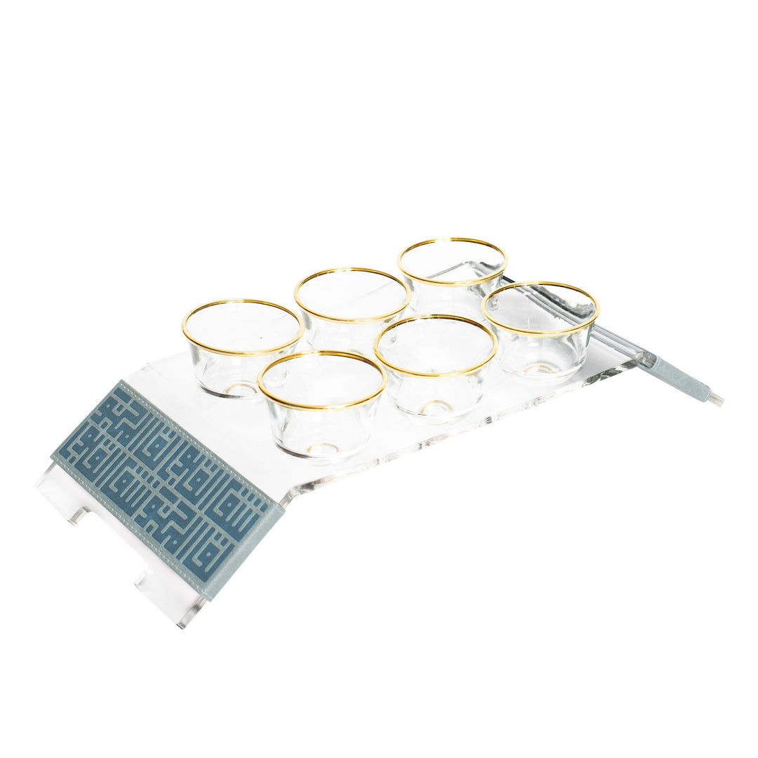 Dimlaj Shafa Acrylic Coffee Stand & Cawa Cups (Silver Blue) - Premium Table Accessories from Shafa By Dimlaj - Just $235!