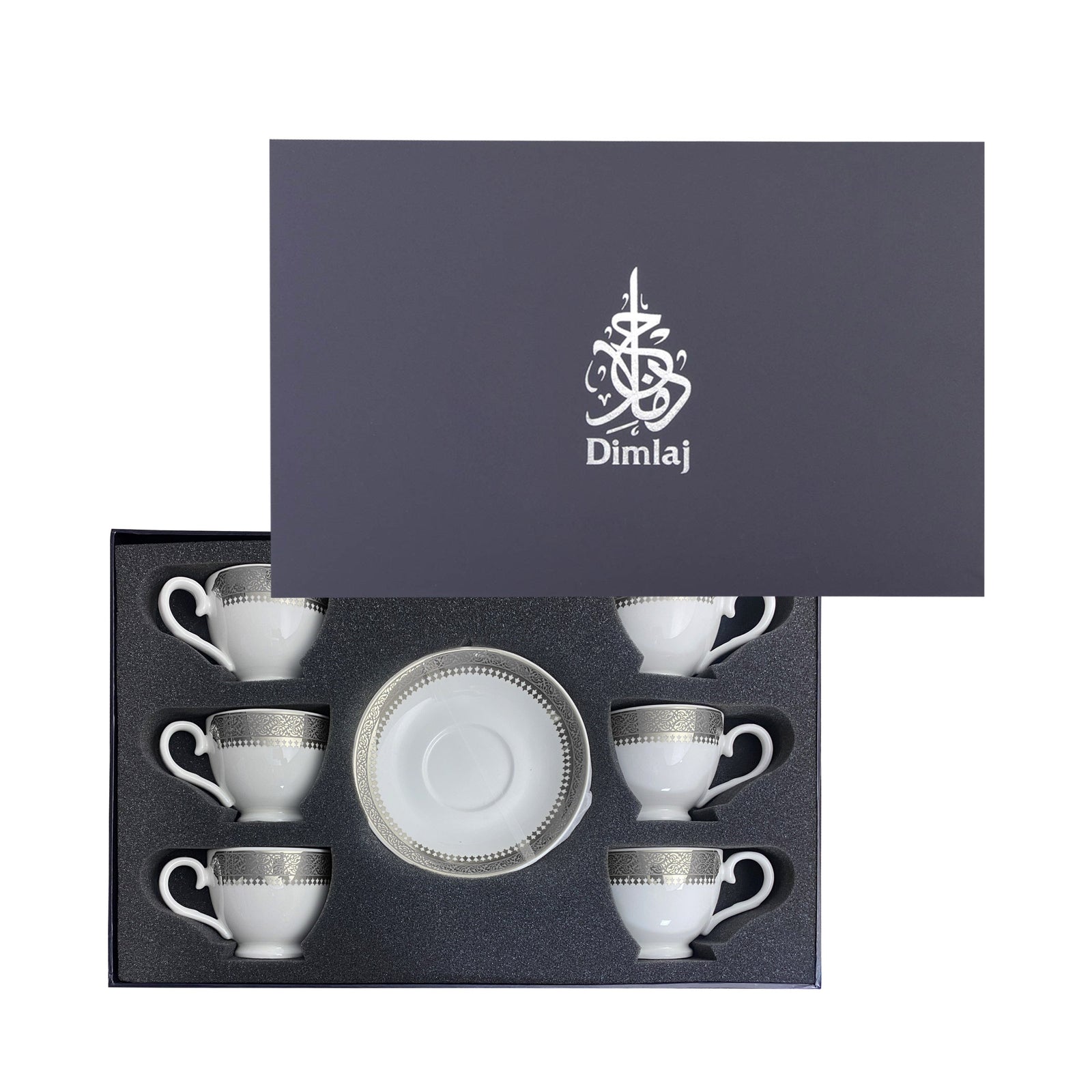 Dimlaj Cordoba Set of 6 Pcs Turkish Coffee Cups and Saucers  (Platinum) - Premium Coffee Sets from Cordoba By Dimlaj - Just $265!