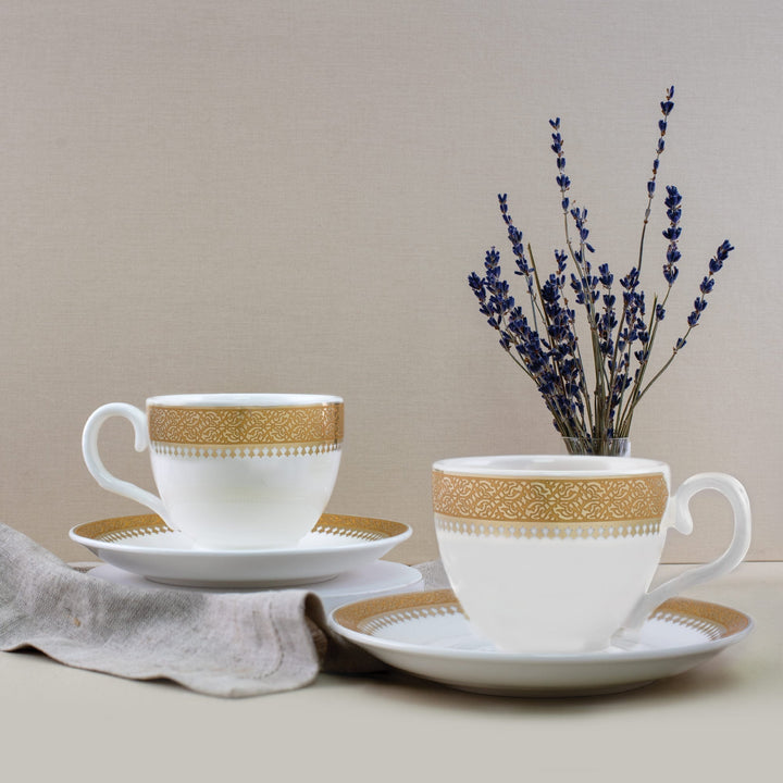 Dimlaj Cordoba Set of 6 Pcs Tea Cups and Saucers (Gold) - Premium Tea Cups from Cordoba By Dimlaj - Just $265!
