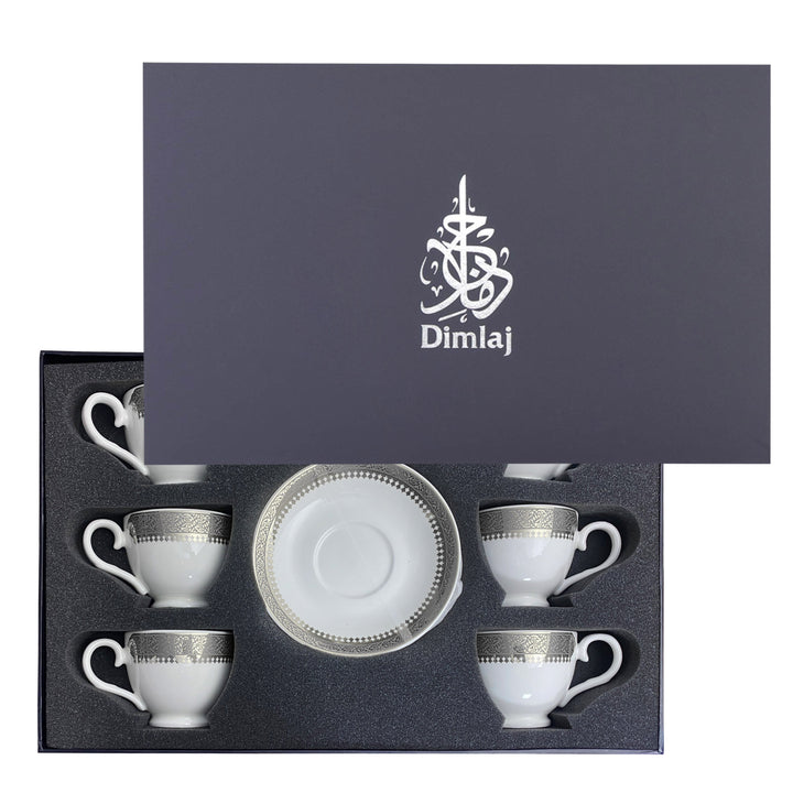 Dimlaj Cordoba Set of 6 Pcs Tea Cups and Saucers (Platinum) - Premium Tea Cups from Cordoba By Dimlaj - Just $265!