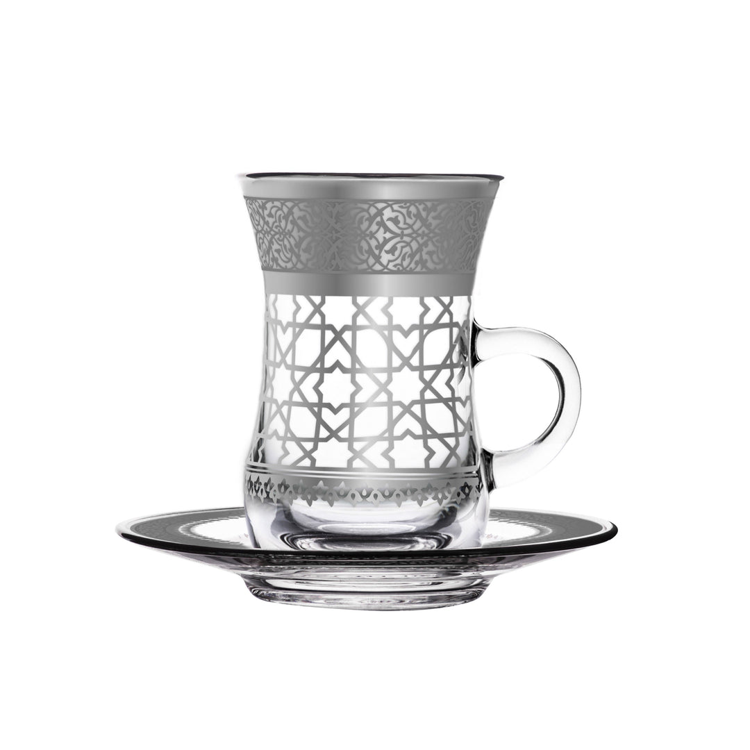 Dimlaj Cordoba Set of 6 Pcs Tea Cups and Saucers (Platinum) - Premium Tea Cups from Cordoba By Dimlaj - Just $300!