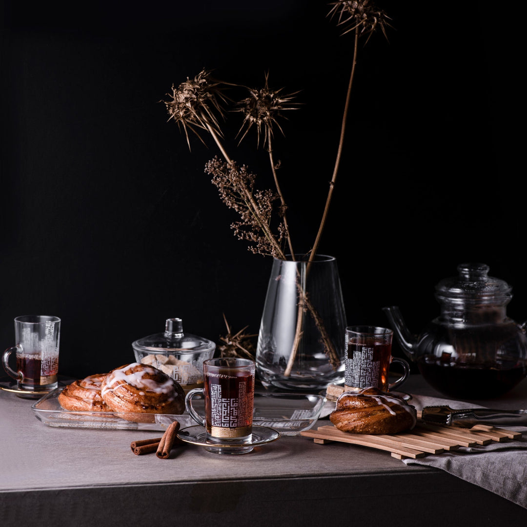 Dimlaj Abraj Set of 6 Pcs Tea Cups and Saucers (Gold) - Premium Tea Istikans With Handle from Abraj By Dimlaj - Just $265!