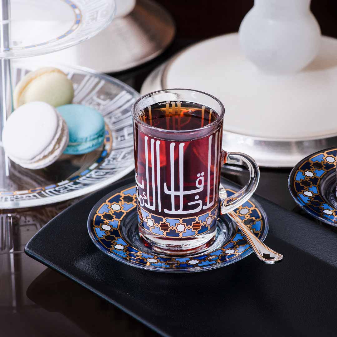 Dimlaj Asala Set of 6 Pcs Tea Cups and Saucers (Gold & Blue) - Premium Tea Istikans With Handle from Asala By Dimlaj - Just $265!