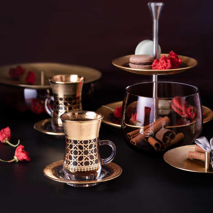 Dimlaj Cordoba Set of 6 Pcs Tea Istikanas and Saucers (Gold) - Premium Tea Istikans With Handle from Cordoba By Dimlaj - Just $390!