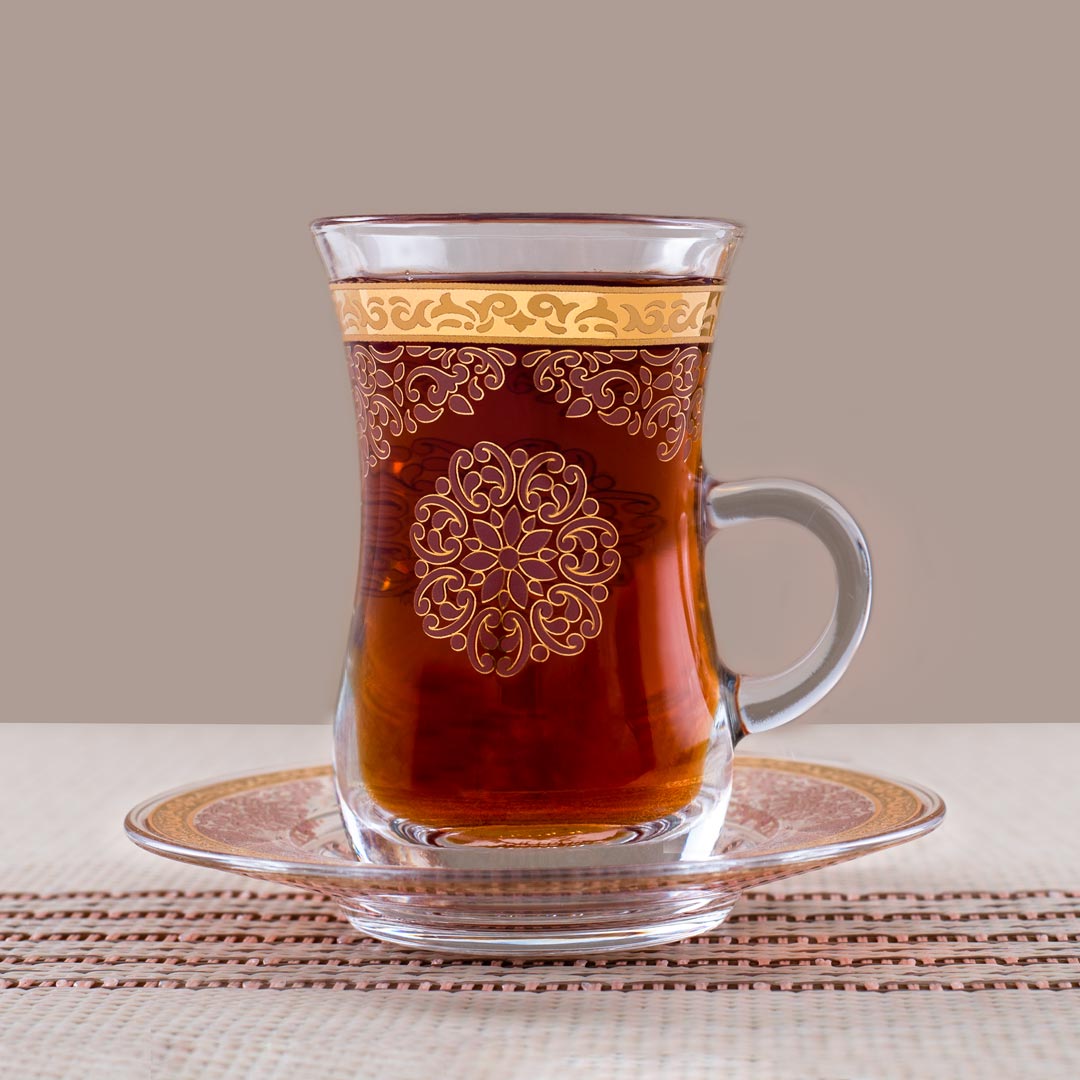 Dimlaj Selena Set of 6 Pcs Tea Cups and Saucers (Gold & Pink) - Premium Tea Istikans With Handle from Selena By Dimlaj - Just $212!