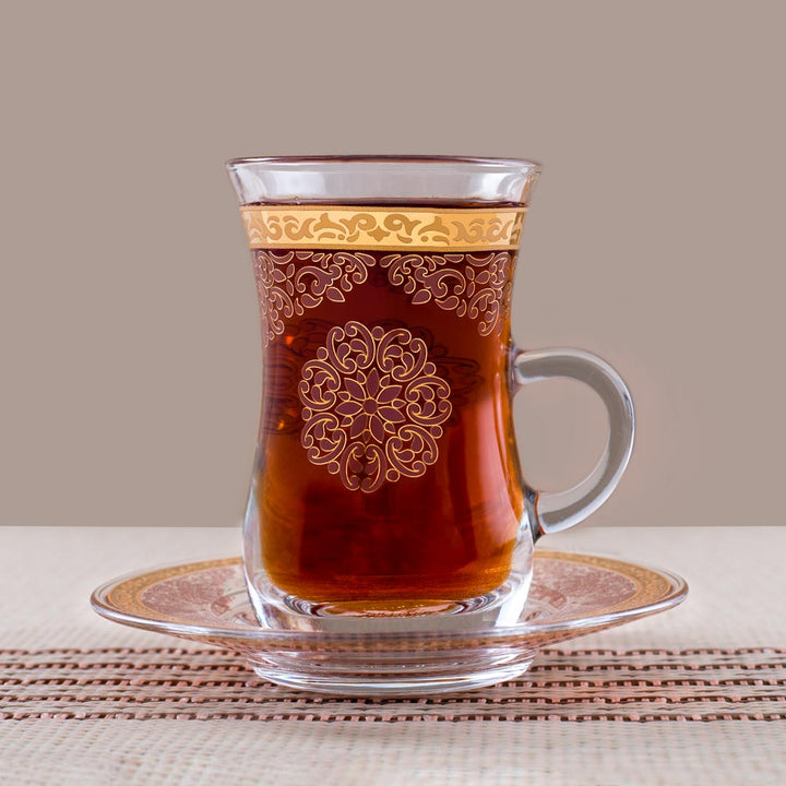 Dimlaj Selena Set of 6 Pcs Tea Cups and Saucers (Gold & Pink) - Premium Tea Istikans With Handle from Selena By Dimlaj - Just $212!