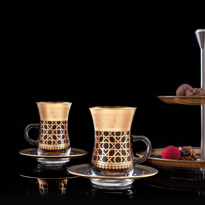Dimlaj Cordoba Set of 6 Pcs Tea Istikanas and Saucers (Gold) - Premium Tea Istikans With Handle from Cordoba By Dimlaj - Just $390!
