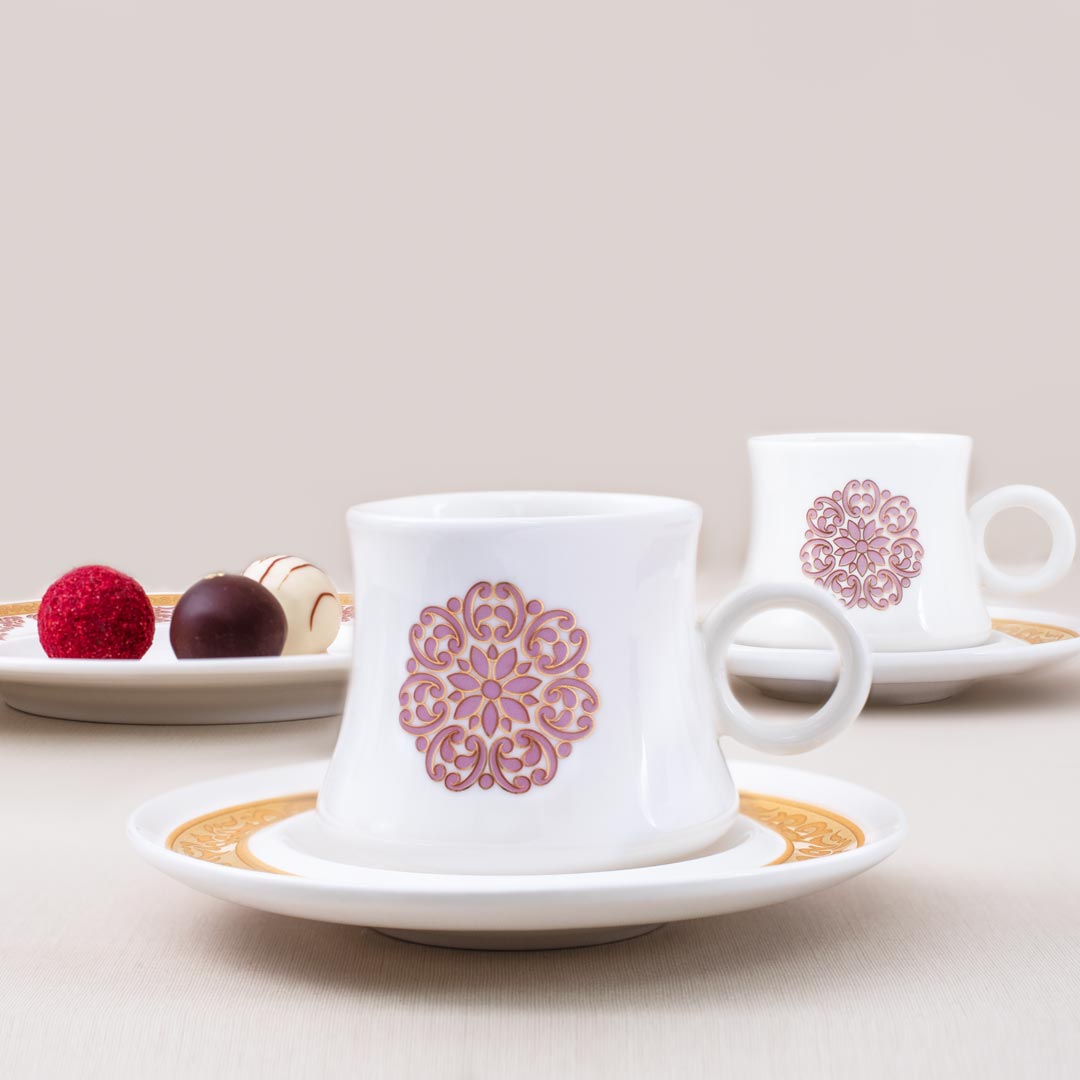 Dimlaj Selena Set of 6 Pcs Turkish Coffee Cups and Saucers (Gold & Pink) - Premium Coffee Cups from Selena By Dimlaj - Just $200!