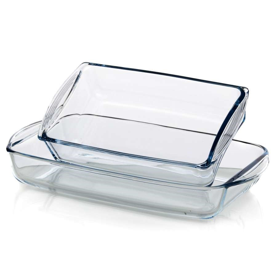 Pasabahce Borcam Set of 2pcs Rectangular Tray (1320cc + 1950cc) Clear - Premium Trays from Pasabahce Essentials - Just $70! 